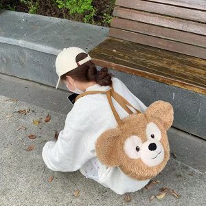 Large Capacity Duffy Bear Plush Backpack for Women - Furry Double Shoulder Tote & Crossbody Bag, Perfect for Commuting and Everyday Use