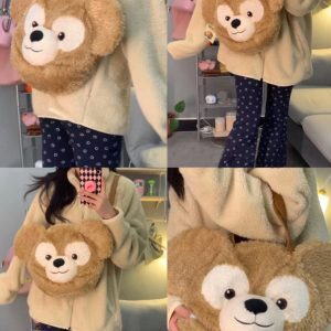 Large Capacity Duffy Bear Plush Backpack for Women - Furry Double Shoulder Tote & Crossbody Bag, Perfect for Commuting and Everyday Use