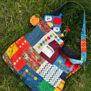 Large Capacity Patchwork Canvas Crossbody Tote Bag for Women - Denim Style Shoulder Bag for Students