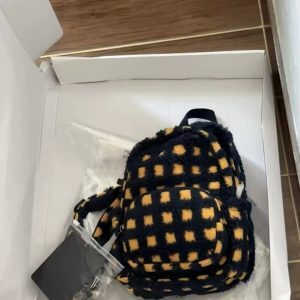 Large Capacity Plush Plaid Backpack for College Students, Versatile Lamb Wool Mini Commuter Bag