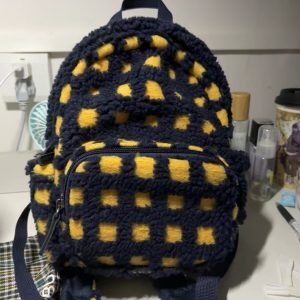 Large Capacity Plush Plaid Backpack for College Students, Versatile Lamb Wool Mini Commuter Bag