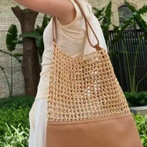 Large Capacity Summer Beach Straw Crochet Woven Tote Bag for Women - Stylish Crossbody Shoulder Bag for Vacation