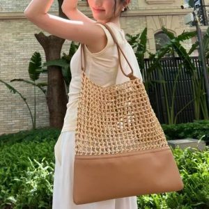Large Capacity Summer Beach Straw Crochet Woven Tote Bag for Women - Stylish Crossbody Shoulder Bag for Vacation