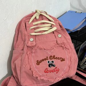 Large Capacity Sweet Denim Backpack for Students - Cute Niche Design Book Bag for Girls, Trendy 2024 Style