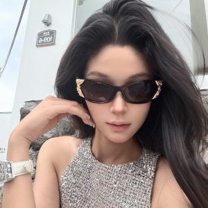 Leopard Print Butterfly Cat-Eye Sunglasses for Women - Metallic Tea Color, UV Protection, European and American Sexy Style