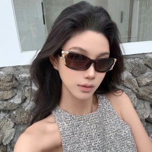 Leopard Print Butterfly Cat-Eye Sunglasses for Women - Metallic Tea Color, UV Protection, European and American Sexy Style