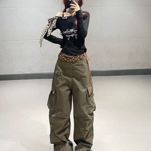 Leopard Print Lace-Up Off-Shoulder Long Sleeve Short Top for Women - American Style Jazz Dance T-Shirt with Lace Splicing