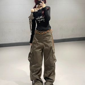 Leopard Print Lace-Up Off-Shoulder Long Sleeve Short Top for Women - American Style Jazz Dance T-Shirt with Lace Splicing