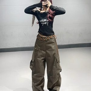 Leopard Print Lace-Up Off-Shoulder Long Sleeve Short Top for Women - American Style Jazz Dance T-Shirt with Lace Splicing