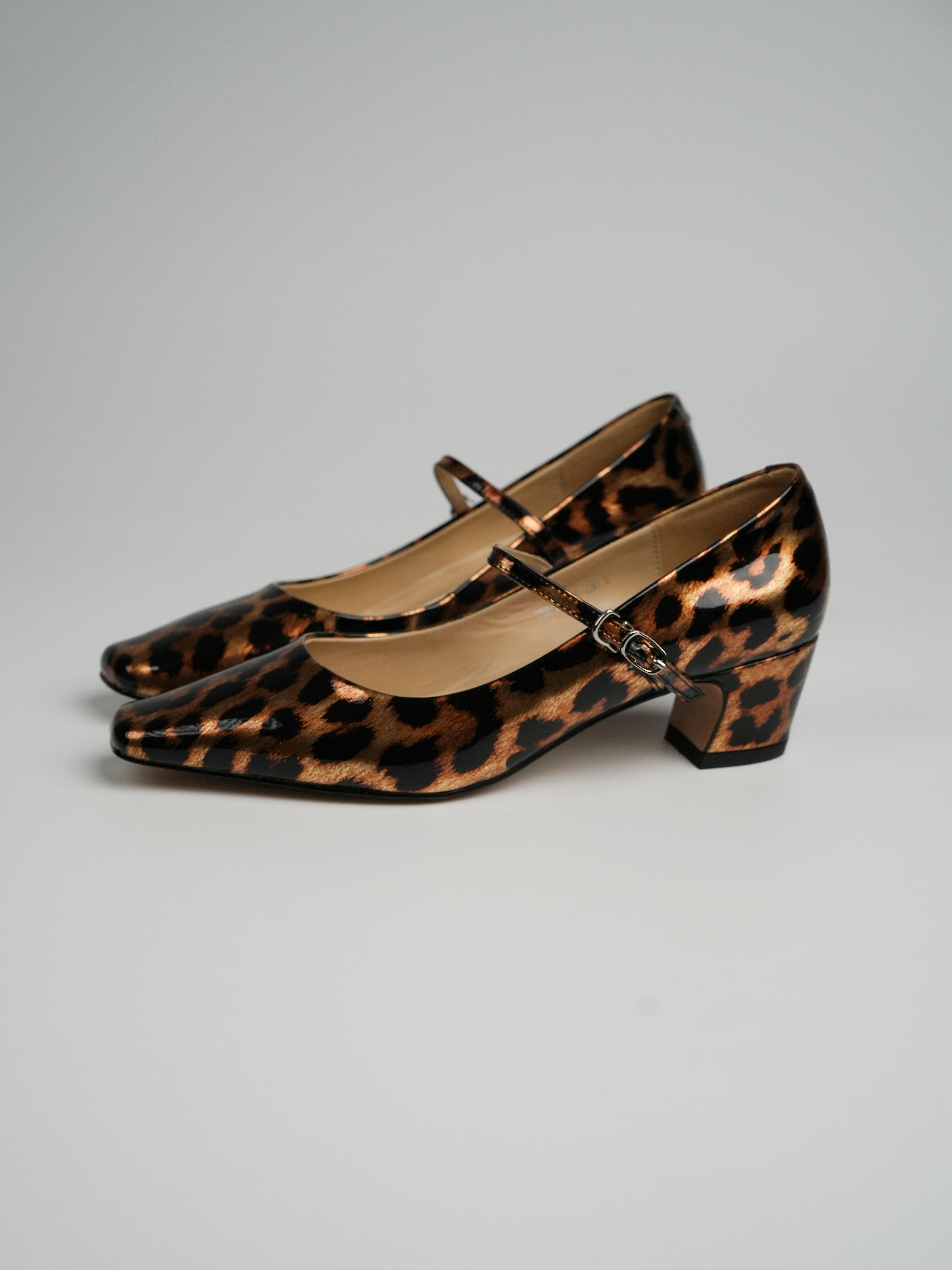 Leopard Print Mary Jane Shoes for Women - Small Square Toe, Shallow Mouth, One Strap, Slim Fit, Niche Designer Style