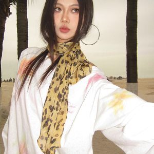Leopard Print Scarf for Summer - Retro Fashion Versatile Thin Ribbon Scarf for Hot Girl Style
