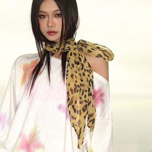 Leopard Print Scarf for Summer - Retro Fashion Versatile Thin Ribbon Scarf for Hot Girl Style