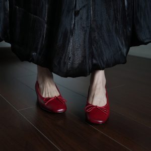 Leopard Print Square-Toed Low-Heeled Bow Shoes for Women, All-Season Commuting Style, Red Wedding Flats