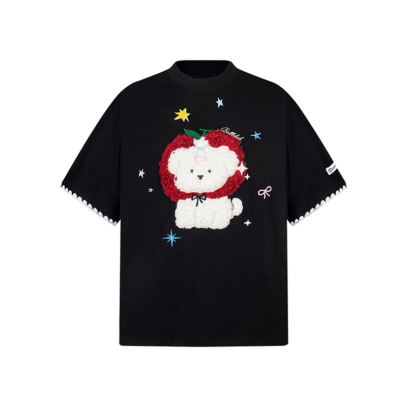 Light Blue American Vintage Apple Dog Embroidered Short Sleeve T-Shirt - Trendy Casual Wear for 90s and Y2K Fashion Lovers