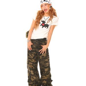 Light Blue American Vintage Camouflage Multi-Pocket Wide-Leg Cargo Pants - Y2K Style, Trendy and Functional Fashion Essential