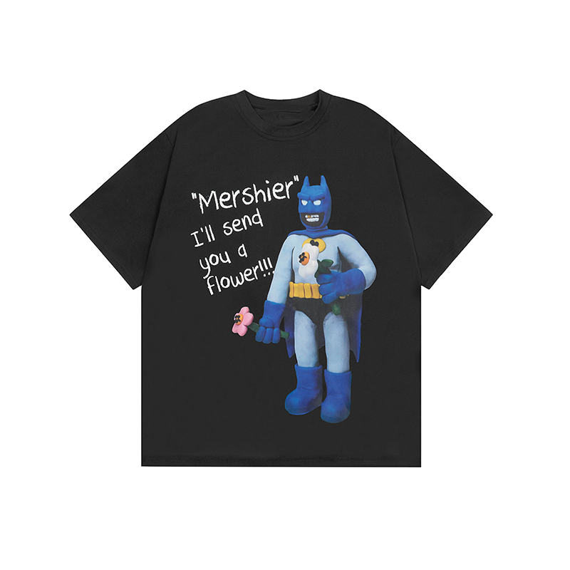 Light Blue American Vintage Cartoon Print Loose Short Sleeve T-Shirt - Trendy Y2K Style, Perfect for Casual Outfits and Everyday Wear