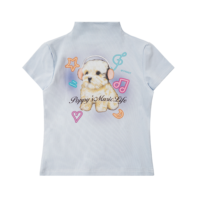 Light Blue American Vintage Cartoon Print Slim Fit Short T-Shirt - Trendy 90s Style, Perfect for Casual Outfits and Everyday Wear