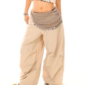 Light Blue American Vintage Chain Curtain Spliced Casual Pants - Trendy 90s Inspired Workwear, Limited Time Buy 2 Get 1 Free