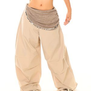 Light Blue American Vintage Chain Curtain Spliced Casual Pants - Trendy 90s Inspired Workwear, Limited Time Buy 2 Get 1 Free