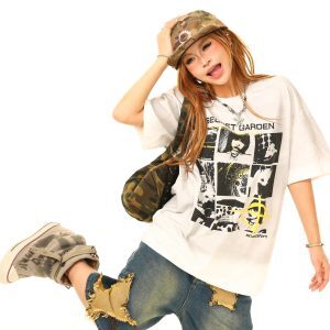 Light Blue American Vintage Character Print Loose Short Sleeve T-Shirt - Y2K Style, Limited Time Buy 2 Get 1 Free Offer