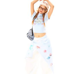 Light Blue American Vintage Drawstring Wide-Leg Casual Pants - Trendy Y2K Style, New Arrival, Buy 2 Get 1 Free Offer