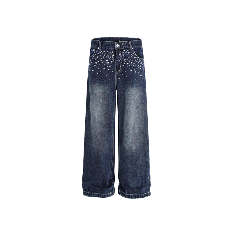 Light Blue American Vintage Embroidered Loose Straight Leg Jeans - 90s Inspired Style, Limited Time Buy 2 Get 1 Free Offer