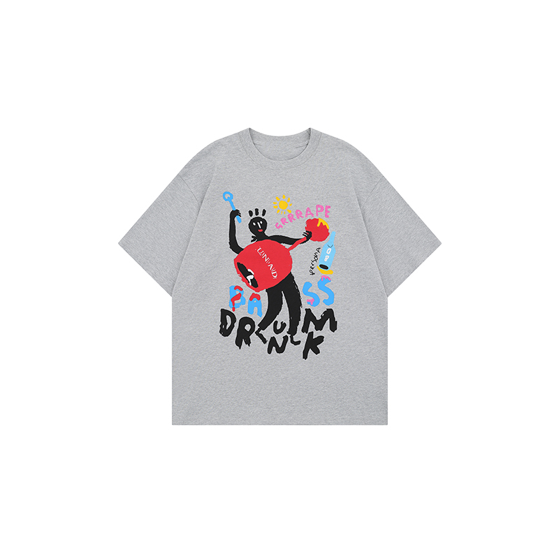 Light Blue American Vintage Fun Graffiti Print Short Sleeve T-Shirt - Y2K Style, Limited Time Buy 2 Get 1 Free Offer