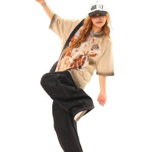 Light Blue American Vintage Gradient Print Loose Short Sleeve T-Shirt - 90s Style, Casual Chic, Limited Time Buy 2 Get 1 Free