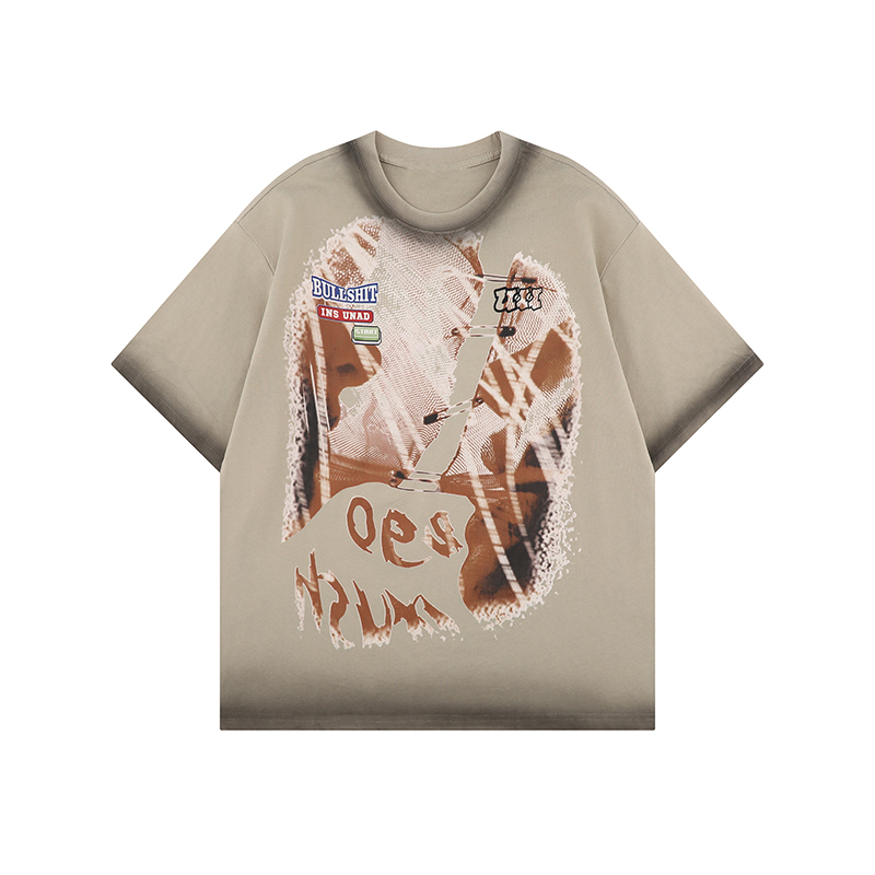 Light Blue American Vintage Gradient Print Loose Short Sleeve T-Shirt - 90s Style, Casual Chic, Limited Time Buy 2 Get 1 Free