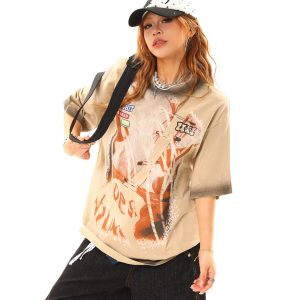 Light Blue American Vintage Gradient Print Loose Short Sleeve T-Shirt - 90s Style, Casual Chic, Limited Time Buy 2 Get 1 Free