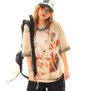 Light Blue American Vintage Gradient Print Loose Short Sleeve T-Shirt - 90s Style, Casual Chic, Limited Time Buy 2 Get 1 Free