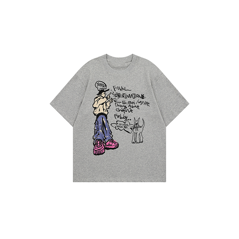 Light Blue American Vintage Graffiti Print Loose Short Sleeve T-Shirt - Trendy Y2K Style, Perfect for Casual Outfits