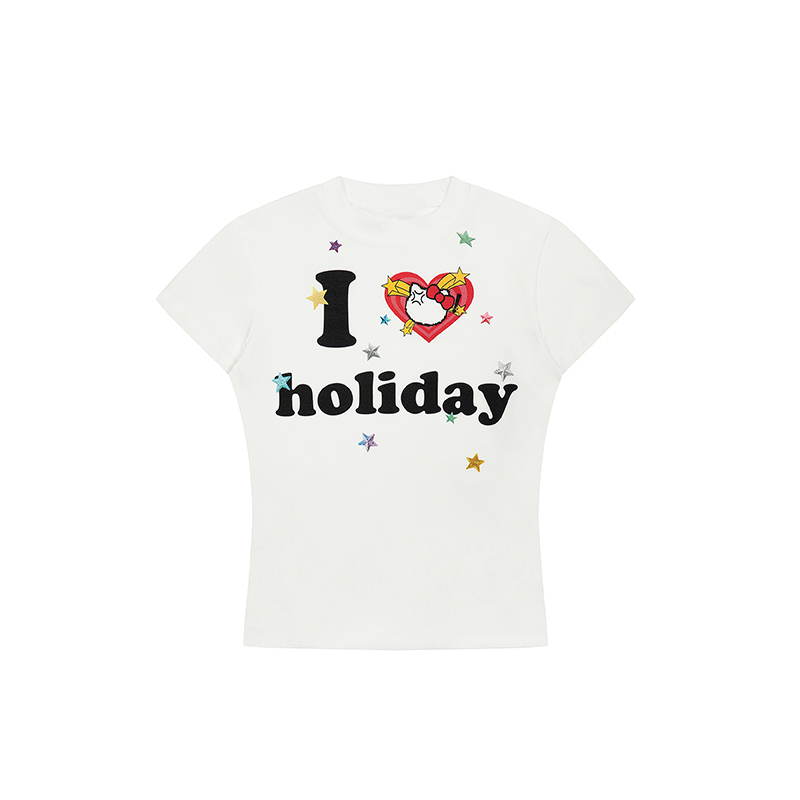 Light Blue American Vintage Heart Print Slim Fit Short Sleeve T-Shirt - Trendy 90s Inspired Style, Limited Time Buy 2 Get 1 Free