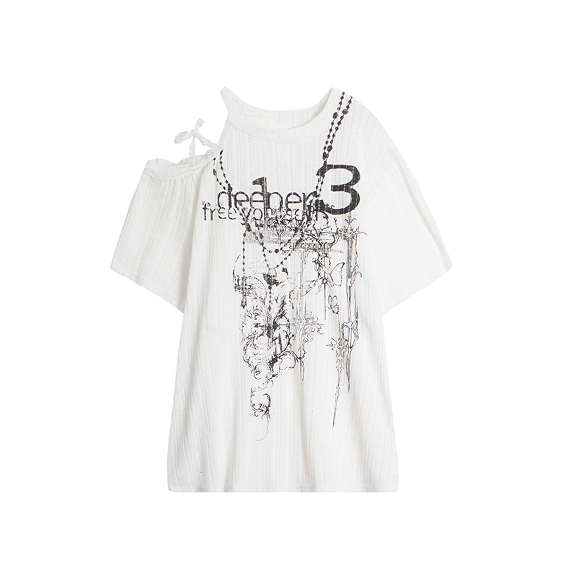 Light Blue American Vintage Lace Tie Shoulder Short Sleeve T-Shirt - Y2K Inspired, Limited Time Buy 2 Get 1 Free Offer