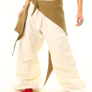 Light Blue American Vintage Patchwork Layered Tie Waist Cargo Pants - 90s Inspired, Trendy Women's Fashion, Buy 2 Get 1 Free
