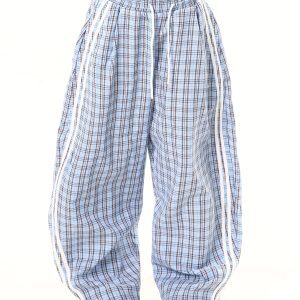 Light Blue American Vintage Plaid Loose Casual Long Pants - Trendy 90s Style, Comfortable Everyday Wear, Limited Time Offer