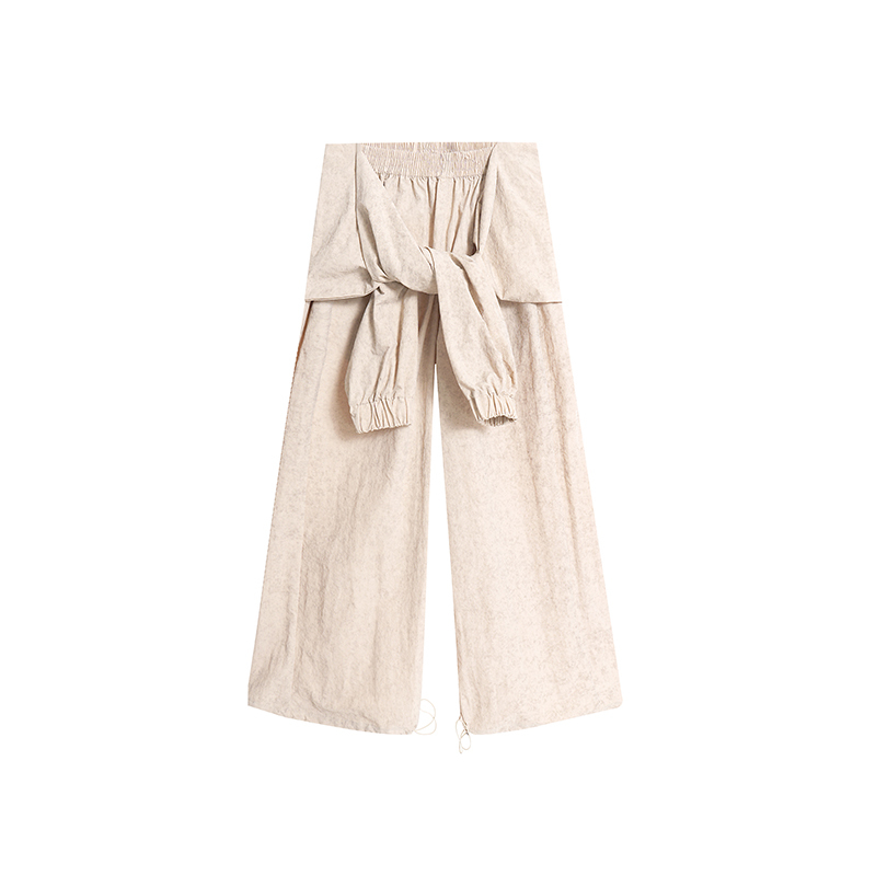 Light Blue American Vintage Pleated Tie Design Wide-Leg Pants - Trendy Draped Style, Perfect for Y2K Fashion Lovers