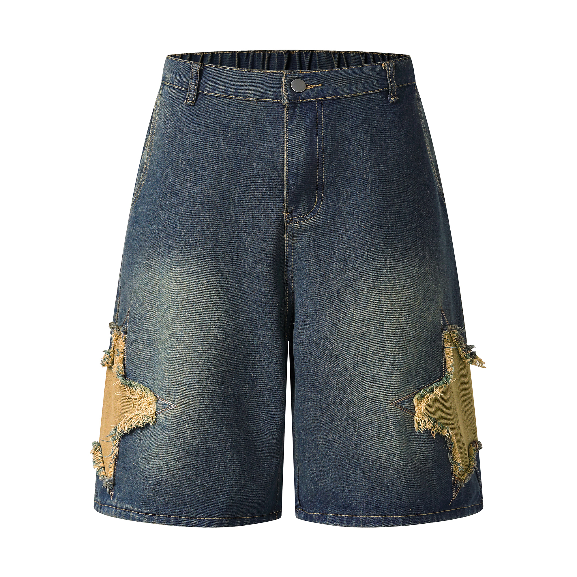 Light Blue American Vintage Star Patch Denim Shorts - Five-Point Style, Trendy 90s Inspired, Limited Time Buy 2 Get 1 Free Offer