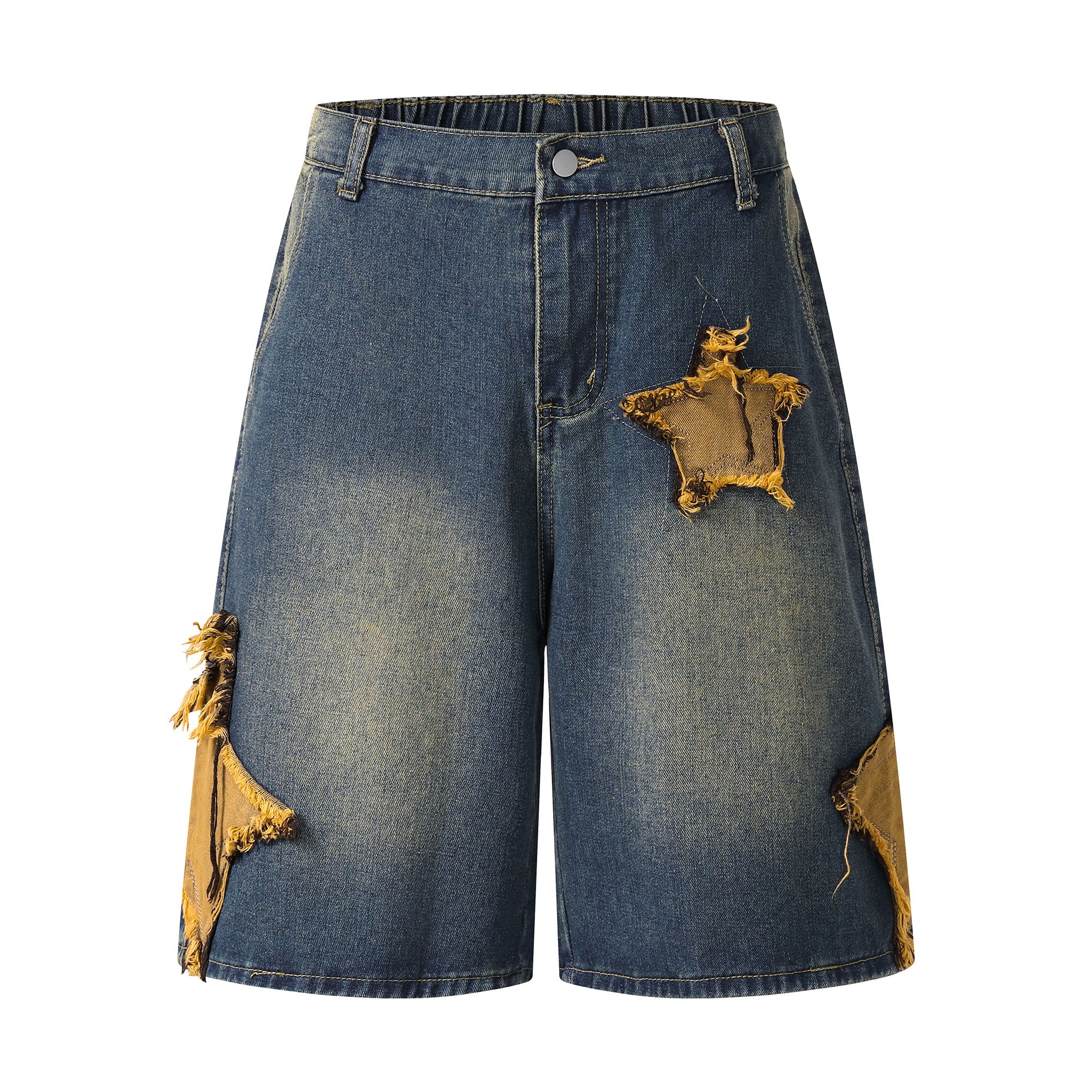 Light Blue American Vintage Star Patch Embroidered Denim Shorts - Y2K Inspired, Buy 2 Get 1 Free, Trendy Casual Summer Style