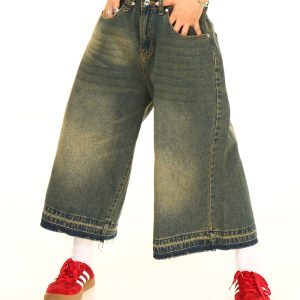 Light Blue American Vintage Washed Loose Fit Denim Capris - 90s Style, Casual Chic, Limited Time Buy 2 Get 1 Free Offer