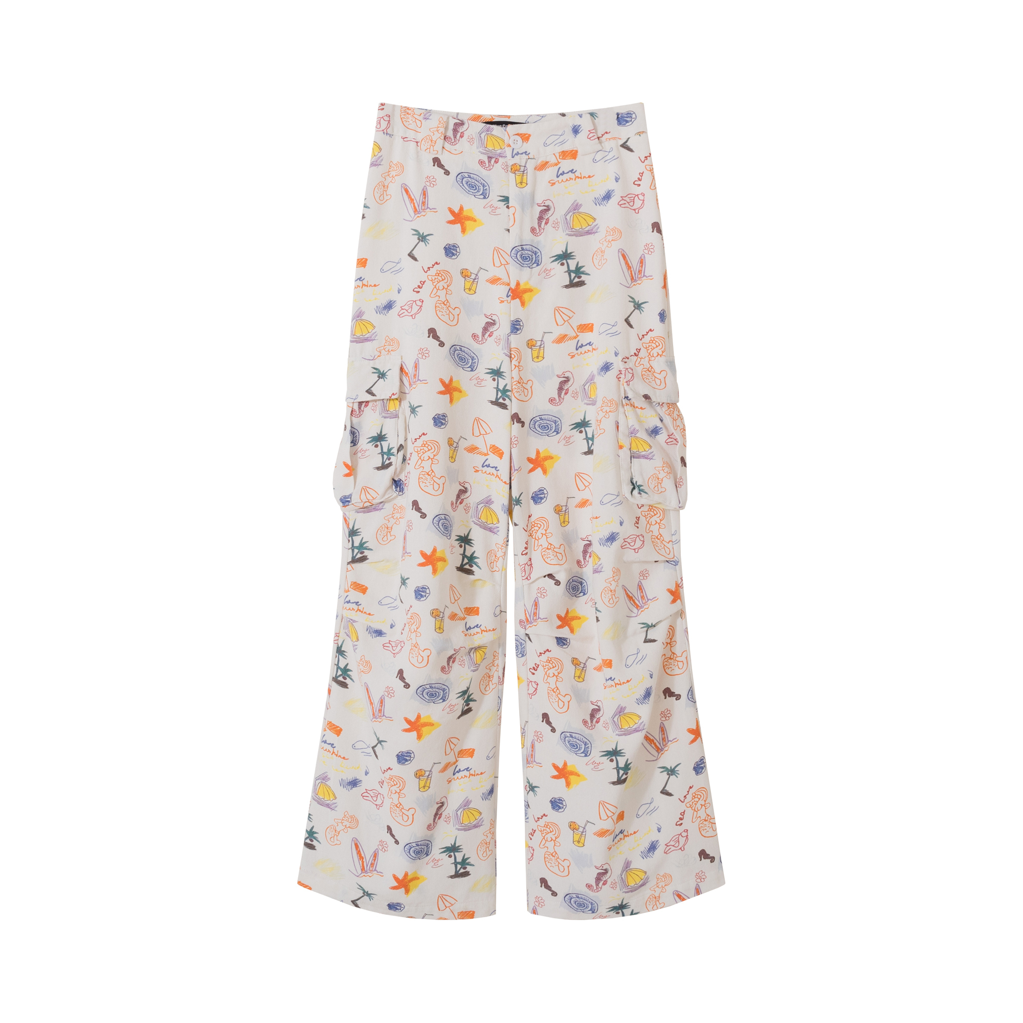 Light Blue Cartoon Print Wide-Leg Cargo Pants - Vintage Style, 90s Inspired, Trendy and Fun Fashion Statement, Buy 2 Get 1 Free