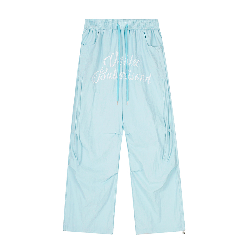 Light Blue Casual Wide-Leg Pants with American Vintage Letter Embroidery – Trendy Loose Fit, Perfect for Y2K Style, Buy 2 Get 1 Free