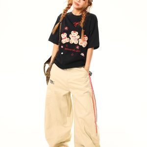 Light Blue Deconstructed Oversized Work Pants with Embroidery - American Vintage Style, Curved Blade Design, Buy 2 Get 1 Free Offer