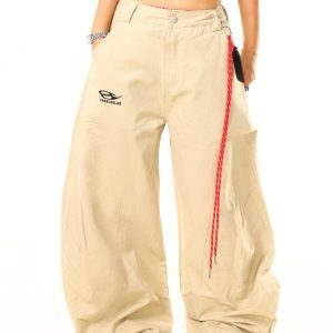 Light Blue Deconstructed Oversized Work Pants with Embroidery - American Vintage Style, Curved Blade Design, Buy 2 Get 1 Free Offer