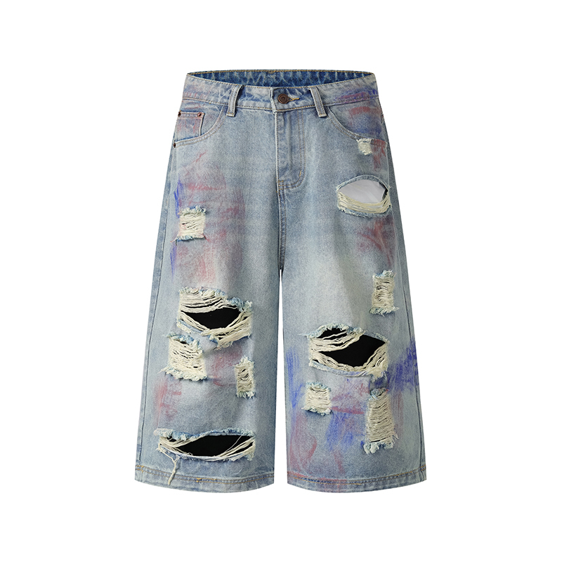 Light Blue Distressed Loose Fit Denim Capris - Vintage Style, Y2K Inspired, Buy 2 Get 1 Free Limited Time Offer