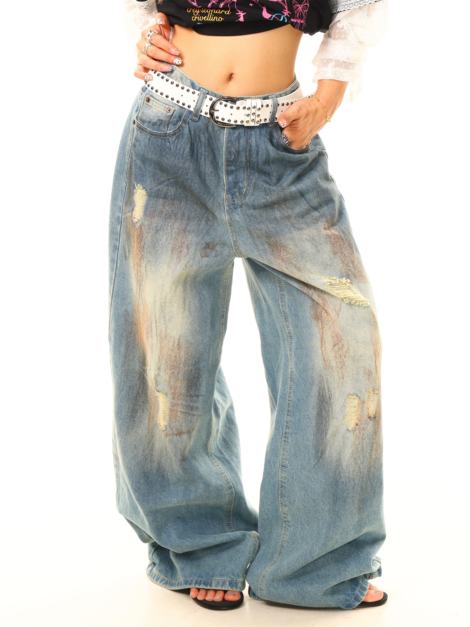 Light Blue Distressed Vintage Washed Denim Jeans - 90s Inspired, Buy 2 Get 1 Free, Limited Time Offer