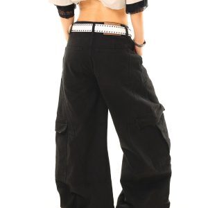 Light Blue Distressed Wide-Leg Denim Pants - Vintage Inspired Loose Fit Workwear for 90s Style Fashion