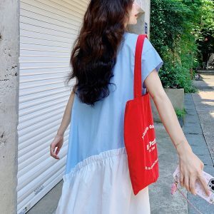 Light Blue Fishtail Shirt Dress for Women, Relaxed Fit, Artistic Design, Trendy and Fresh Style for 2025