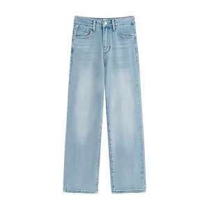 Light Blue High-Waisted Loose Wide-Leg Tencel Denim Pants for Women - Summer Straight Leg Trousers in Thin Ice Silk Style