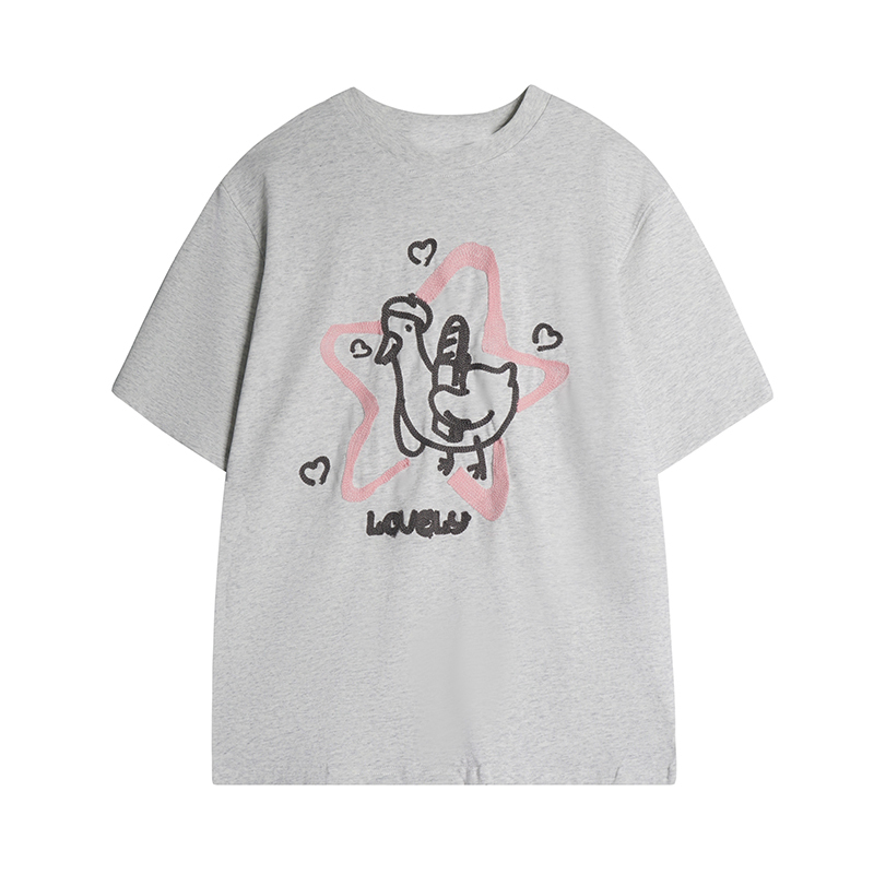 Light Blue Loose Short Sleeve T-Shirt with American Vintage Cartoon Print - Trendy 90s Inspired Style, Buy 2 Get 1 Free Limited Time Offer